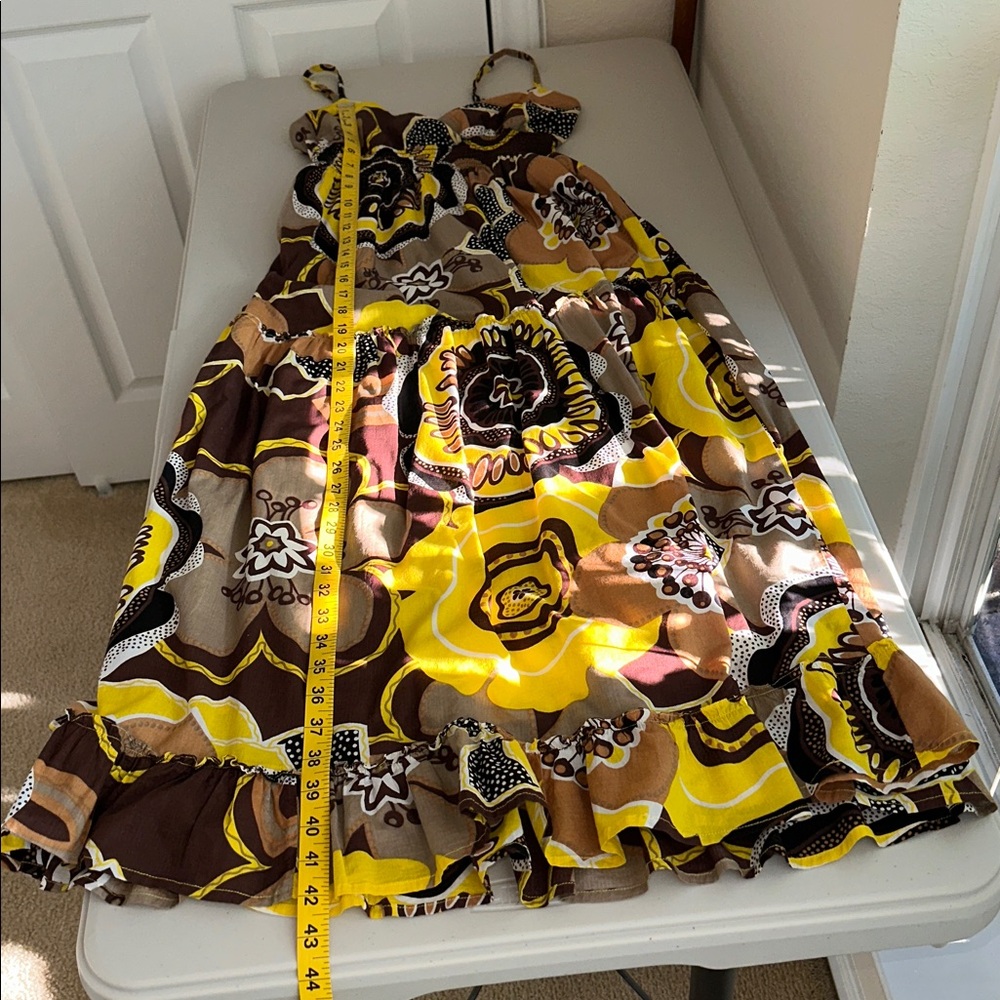 100% Cotton Speed Control Yellow, and Brown Floral Maxi Dress Size Medium. - Picture 9 of 12
